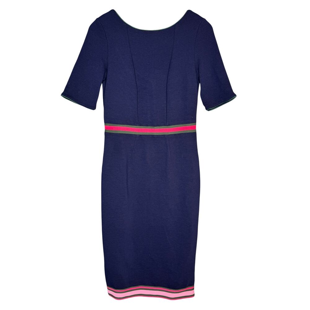 Boden Navy Midi Dress with Pink and Green Trim
